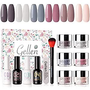 Gellen Dip Powder Nail Kit - 6 Colors Dipping Powders Nail Kit Starter - with Base Top Coat Activator Brush Saver Essential Tools, No Nail Lamp Needed Dip Manicure Set, Nude Grays