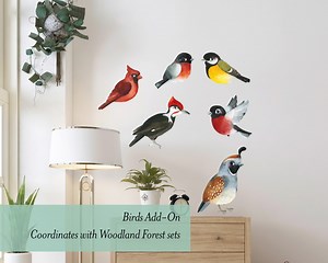 Watercolor Woodland Birds Wall Decal Set: Peel & Stick Fabric Wallpaper - Etsy