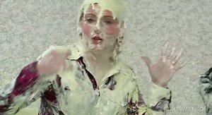 WAM scene with two lesbos showing messy legs