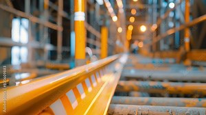 Steel beams ladders and other potential hazards are marked with reflective tape and caution tape to ensure workers can see and avoid them easily.