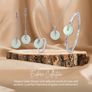 Prepare to be captivated by Eudora, the enchanting third addition to our Lab Dazzle collection. With the captivating charm of donut jade, embraced by delicate swirls of rose gold, it perfectly embodies a fusion of grace and refinement. Let your elegance shine today by adorning yourself with the allure of the pieces from the Eudora collection, available both in-stores and online. | Gen.K Jewelry | Facebook