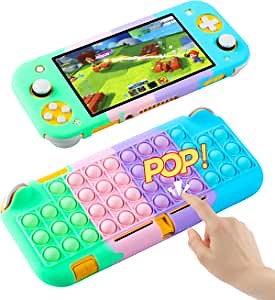 WowChic for Nintendo Switch Lite Silicone Bubble Case Cute Kawaii Funny Design for Kids Girls Boys Teen Switch Controller Controllers Cases Protective Cover for Nintendo Switch Lite (Green Blue)