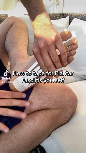 How to tape for Plantar Fasciitis yourself. 🦶 Share to make another foot happy. ________ #injury #footpain #physio #kinesiotape #taping #rehab #summertime #health #fitness #wellness | Tape Lab