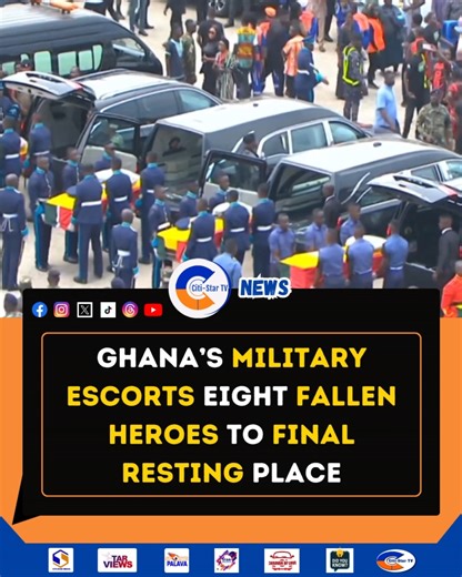 Ghana’s armed forces solemnly escorted the caskets of eight fallen heroes from the Black Star Square to the Military Cemetery for their final resting place. The ceremony paid tribute to their service and sacrifice for the nation. | Citi Star Tv