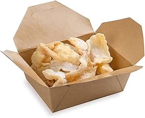 Restaurantware Bio Tek 45 Ounce Take Out Boxes 50 To Go Lunch Boxes - Tab-Lock Closure Heat-Tolerant Kraft Paper Disposable Lunch Boxes Greaseproof For Hot And Cold Foods