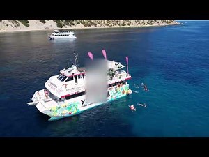 GW - Ibiza's unbelievable hottest boat party Drone view Ocean Beach Babes Bikinis Hunks & Booze - 4K