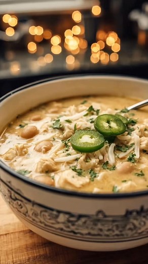 🍛 Heartwarming Creamy White Chicken Chili Recipe This creamy white chicken chili is the ultimate comfort food — hearty, rich, and bursting with delicious flavor. Perfect for cold nights or cozy family dinners! 🤍🍗 Ingredients: 1 lb boneless, skinless chicken breasts 1 can (15 oz) white beans, drained and rinsed 1 can (4 oz) diced green chilies 1 onion, chopped 2 cloves garlic, minced 1 cup chicken broth 1 cup heavy cream 1 tsp cumin 1 tsp chili powder Salt and pepper to taste Optional toppings