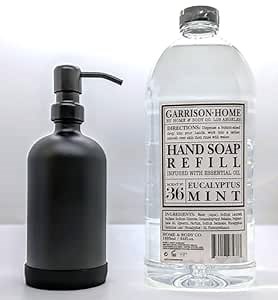 Excite Your Senses: 64 oz. Eucalyptus Mint Apothecary Hand Soap Refill with Essential Oil + Farmhouse Reusable Glass Bottle - Elevate Your Home & Body!