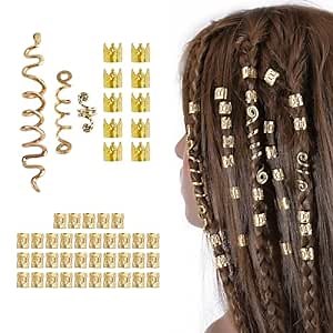 FRDTLUTHW 48Pcs Hair Accessories Loc Hair Jewelry for Women Braids, Gold Dreadlock Beads Metal Hair Cuffs for Girls