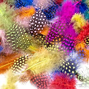 100pcs 3-6 Inches Colorful Spotted Feathers for Craft Jewelry and Clothing Decoration and Dream Catcher (Colorful)