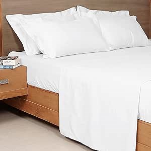 300 Thread Count 4 Piece Full Size Bed Sheet Set - 100% Cotton Ultra Soft Sateen Weave Bedding Set with Deep Pockets - Luxurious & Fade Resistant - 4 PC (Full, White)