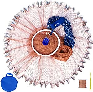Drasry Saltwater Fishing Cast Net with Aluminum Frisbee for Bait Trap Fish Throw Net. Size 4FT