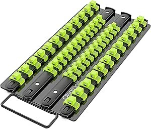 Olsa Tools Socket Organizer Tray | Black Tray with Green Clips | Holds 48 Pcs Sockets | Premium Quality Tools Organizer