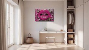 PBXBJY Lip Canvas Wall Art Abstract Sexy Woman Lip Pictures Heart Shape Diamond Butterfly in Mouth Poster Prints Colorful Artwork Beauty Salon Makeup Room Decor (Black, (16.00" x 24.00"))