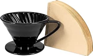 Ceramic Pour Over Coffee Dripper, Porcelain Cone Filter with 80 Paper Filters for Home, Cafe, Restaurants (Black 01)
