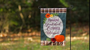 Evergreen Flag Gather with a Grateful Heart Garden Burlap Flag