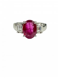 GIA Certified 2.55 Ct Burmese Ruby & Emerald Cut Diamonds Trilogy Ring Platinum - Etsy