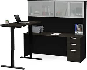 Bestar Pro-Concept Plus L-Shaped Standing Desk with Hutch, Deep Grey & Black