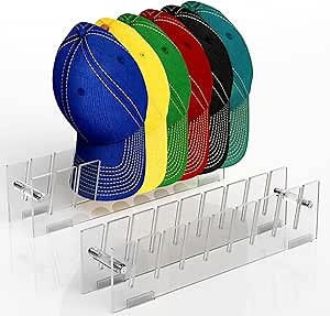 Hat Stand for Baseball Caps, 2Pack Acrylic Hat Display Rack, Baseball Cap Holder Stand Storage Organizer for 16 Caps for Closet Bedroom, Dresser, Wardrobe, Retail Store, Clear, Need Install