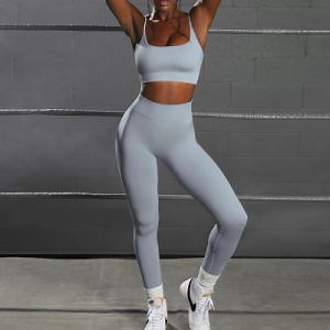 [Hot Item] 2 Piece Set Workout Clothes for Women Sports Bra and Leggings Set Sports Wear for Women Gym Clothing Athletic Yoga Set Workout Clothes for Women Gym Wear Gray