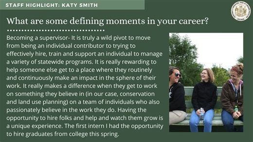 Next up, we are highlighting Katy Smith! Katy is the Land and Resource Management Section Manager. She works in supporting voluntary adoption of conservation programs, assists in shaping policies and goals local communities have to preserve natural resources, and protects farmland. Thank you, Katy for your passion and commitment! #WomensHistoryMonth #LandResourceManagement #DATCP | Wisconsin Department of Agriculture, Trade and Consumer Protection (DATCP) | Facebook
