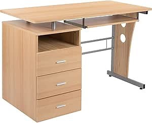 Offex Maple Desk with Three Drawer Pedestal and Pull Out Keyboard Tray
