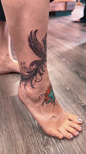 Stunning Ankle Tattoos Featuring Phoenix and Lotus Designs