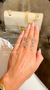 2.3K views · 692 reactions | 4️⃣ mega value stones ranging 7.02-9.11 carats, all under $10k 勞  7.02 ct Radiant G-VS1 ($5,350)  7.58 ct Emerald E-VVS2 ($9,475)  9.02 ct Radiant G-VVS2 ($9,850)  9.11 ct Emerald G-VVS2 ($8,550) ✅in-stock! Update! Three of these stones have sold, the one that’s available is marked as in-stock above! If you like one that has sold, we can get you something very similar — just DM us ✨ | Created Rings | Facebook