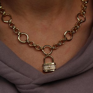 18k Gold Chunky Chain Necklace: Pavé Lock Pendant, Non-tarnish - Etsy