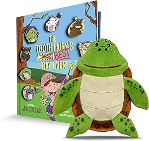 Kai Sea Turtle Tooth Fairy Pillow and Book Bundle | 8" Plush with Pocket for Lost Teeth & Hardcover Storybook w/Tracker, Q&A for Boys Girls Children of All Ages