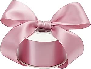 Rose Pink Double Face Satin Ribbon - Thick Dusty Rose - 25 Yards for Gift Wrapping, Wedding Decor, Bridal Bouquet, Party Decorations, DIY Crafts, Diaper Cakes, Hair Bows
