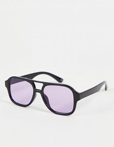ASOS DESIGN navigator sunglasses with purple lens in black | ASOS