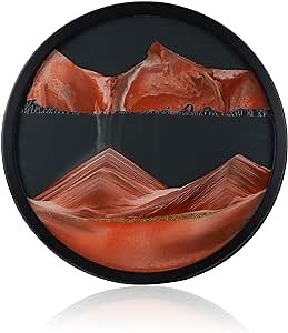 Moving Sand Art Picture, Wall Mount Round Sandscape Frame Display, 3D 360° Rotation Dynamic Moving Sand Art Decor for Home Office Cafe, Relaxing Decorative Gift for Adults, Wall Art Decoration (12 inch, Red Scarlet)