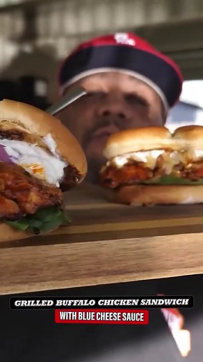 Homemade Buffalo Chicken Sandwich & Blue Cheese Sauce #sandwiches #sandwichrecipe #buffalo #chickensandwich #sauces #cheese #cookingreels | Smokin' and Grillin' with AB