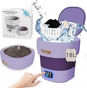 Portable Washing Machine,18L Large Capacity Folding Mini Washer with 3 Modes Deep Cleaning of Underwear,Collapsible Washing Machine for Apartments, Camping,Travel (Purple)