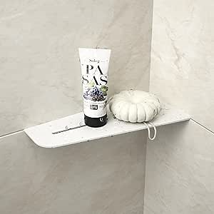 Corner Shower Shelf 12" White 304 Stainless Steel Quadrilateral Corner Shelf Recessed Bathroom Shower Shelf, No Drilling