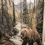 Rustic Bear Shower Curtain - Forest Country Nature Funny Animal Mountain Brown Bear Hunting Camping Waterproof Fabric Bath Curtain Wildlife Farmhouse 69X70inch