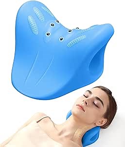 Neck Stretcher for Pain Relief, Cervical Traction Device Pillow with Magnetic Therapy for TMJ Relief Hump Corrector Spine Alignment, Chiropractic Neck and Shoulder Relaxer (Blue)