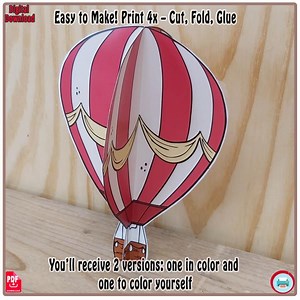 3D Hot Air Balloon Craft: Printable DIY Paper Model (PDF Template) - Etsy