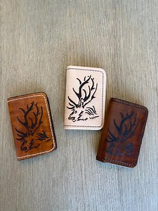 Hand-burned Elk Leather Wallet, Personalized Slim Bifold Card Holder - Etsy