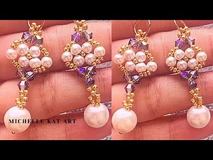Beaded earrings tutorial easy, how to make earrings with pearls 4mm, step by step easy diy