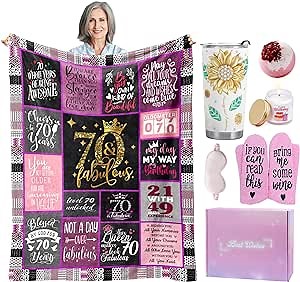 70th Birthday Gifts for Women, Best Gifts for 70 Year Old Woman Blanket Gift Box Set, Gifts for 70 Year Old Woman, 70th Birthday Decorations Gifts for Women