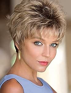 TISHINING Short Brown Pixie Cut Wigs for White Women Ombre Brown Pixie Layered Synthetic Short Hair Wigs with Bangs Natural Looking Daily Hair Replacement wig