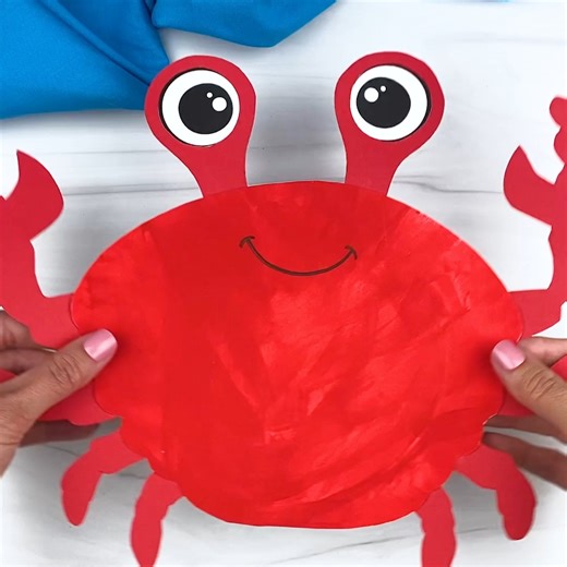 CRAB MADE FROM PAPER PLATE Paper plate Red paint Paintbrush Scissors Glue Pencil Tape Crab template Grab a copy of the template 👇 | Simple Everyday Mom