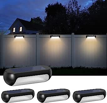 NEWNEN Solar Deck Lights Outdoor Waterproof Solar Fence Stairs Step Lights for Patio Stairs Steps Yard Fence Deck Pool, Warm White & Cool White (4 Pack)