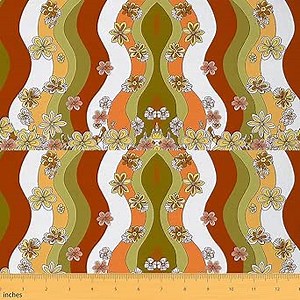 Vintage Boho Bohemian Fabric by The Yard Girls Retro Hippie Flower Daisy Decor Waterproof Outdoor Fabric 60S 70S Groovy Floral Upholstery Fabric for Chairs Groovy Flower Mushroom DIY Fabric, 3 Yards