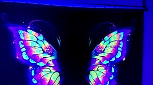 Neon Butterfly Backdrop Purple and Yellow Glitter Butterfly Wings Glow in The Dark Photo Backdrop 7x5ft Blacklight UV Reactive Sparkle Shining Dots Birthday Party Decorations YRBJXTPH18