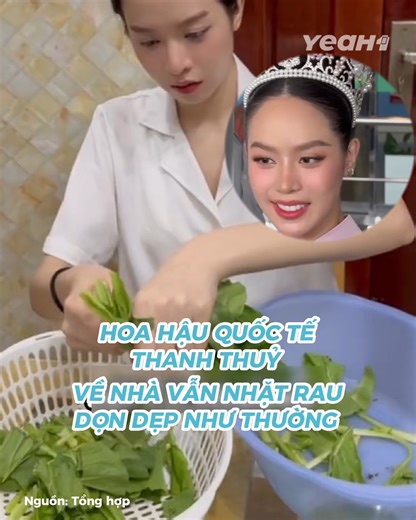 86K views · 443 reactions | Thanh Thuỷ có là Hoa hậu Quốc tế thì về nhà vẫn nhặt rau, rửa bát như thường  #Y1A #YeaH1 #video #xuhuong | Yeah1 TV | Facebook