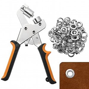DASBET Grommet Handheld Hole Punch Plier | Portable Handheld Grommet Pliers Hand Press Tool with 500pcs 3/8 Inch (10mm) Silver Eyelets