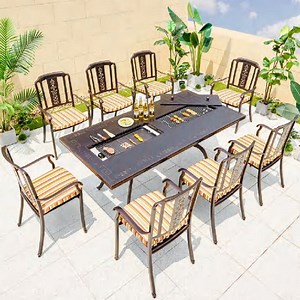 [Hot Item] Cast Aluminum Garden Furniture Outdoor Dining Sets Rattan Table Outdoor Furniture Dining Set